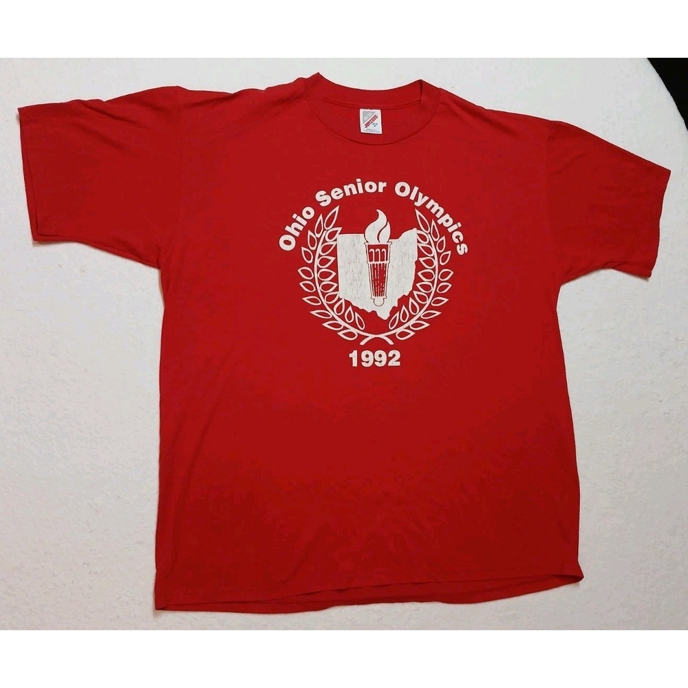 Vtg 1992 Ohio Senior Olympics T Shirt XL Red Jerzees 50/50 Single Stitch USA